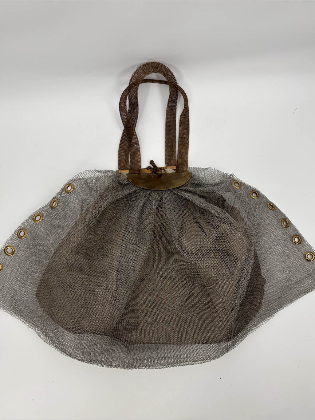 Sarah Cavender Metalworks Taupe Mesh Tote With Brass Accents